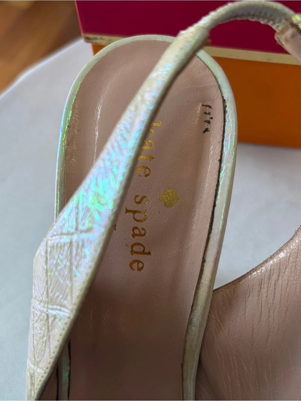 kate spade Iridescent Bow Peep-Toe Slingback Heels - Pearl